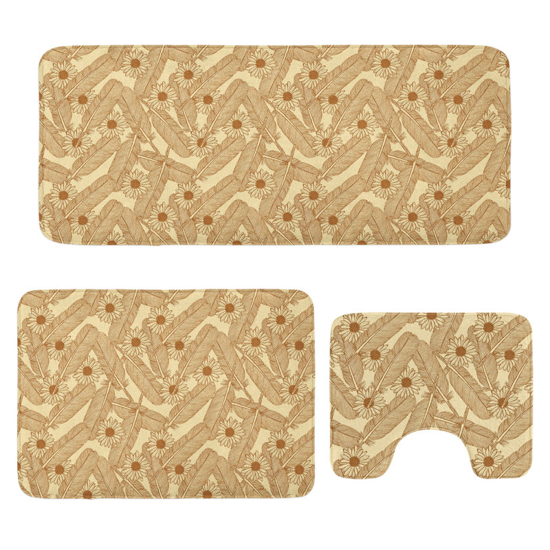  Ensemble de tapis rétro pour salle de bain 3 pièces en U et tapis rectangulaires beige et caramel pâle