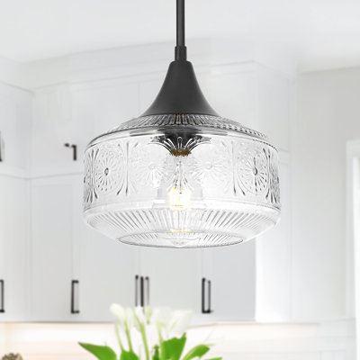 Black Goble Glass Pendant Light with 1-Light, Adjustable Hanging Rod for Kitchen Island, Dining Room, Modern Industrial and Minimalist Decor