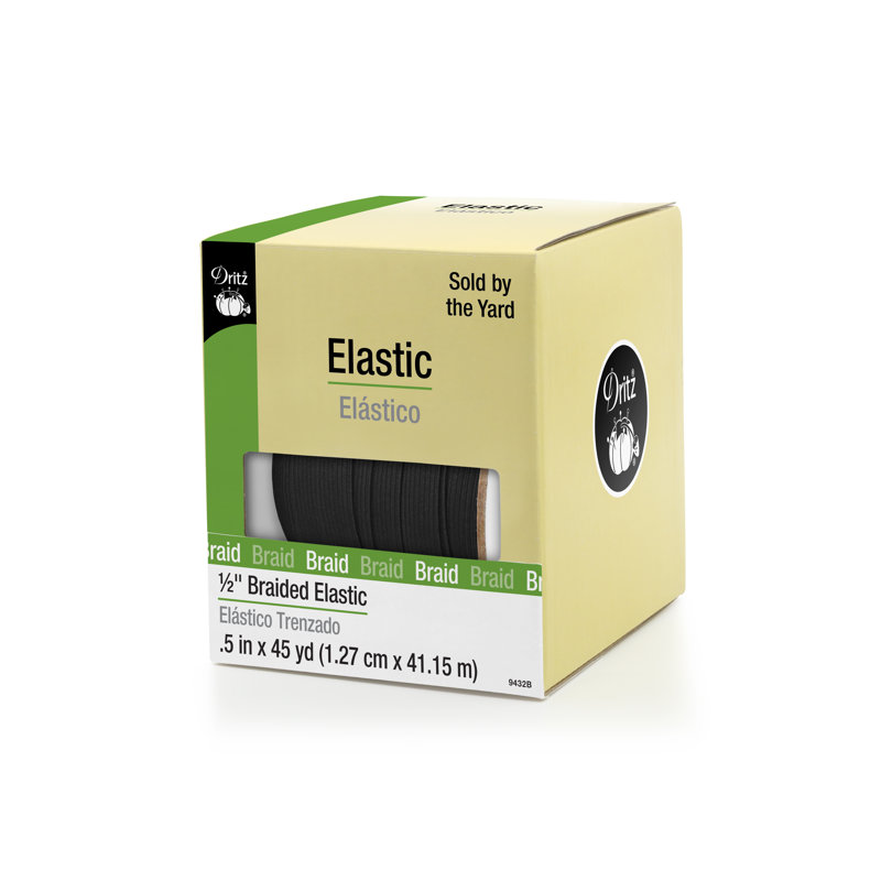 Élastique tressé 1/2 po Dritz, 45 verges, Noir