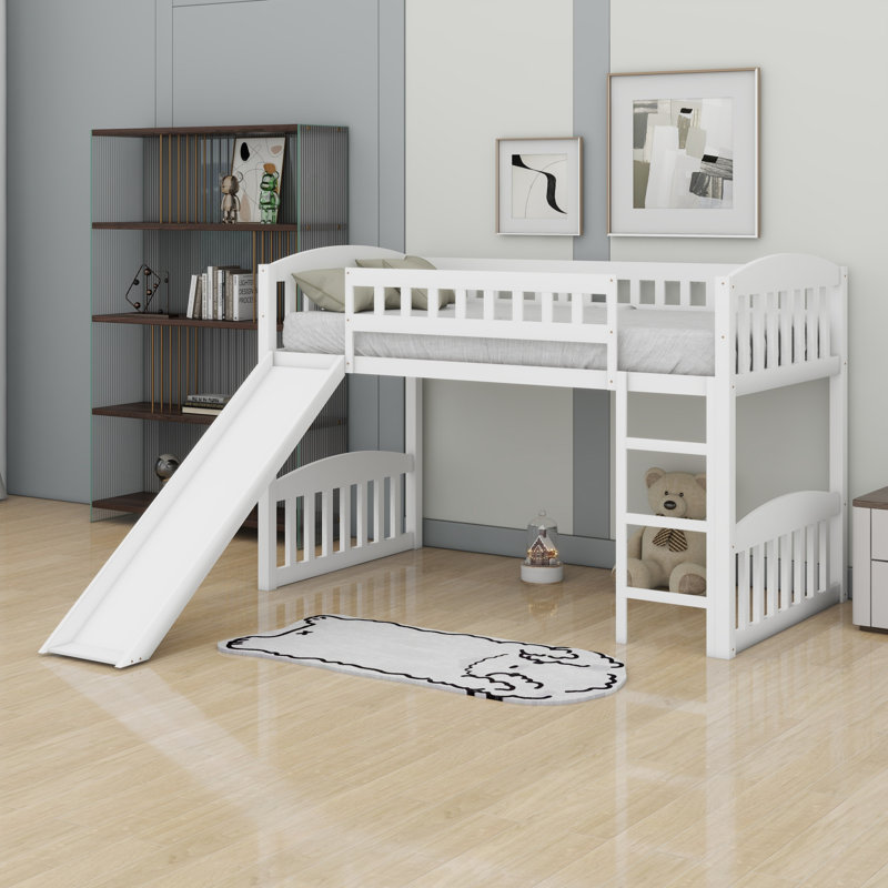 Loft Bed With Slide And Ladder, White
