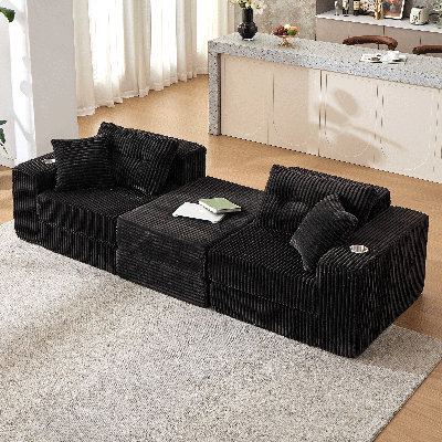 Canapé modulaire à compression de 80 po de largeur avec repose-pieds, éponge à haute densité de rebond