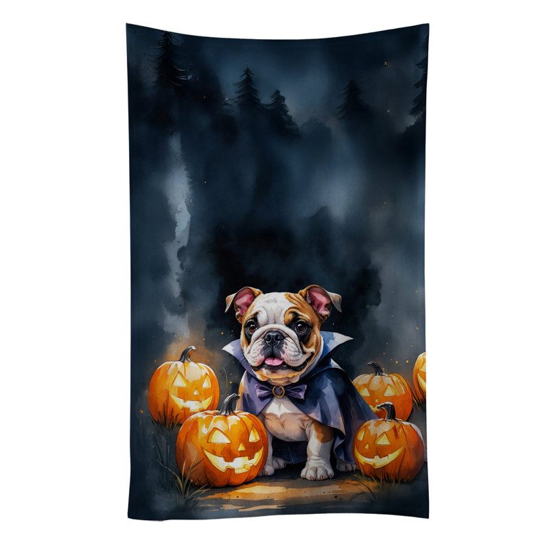 English Bulldog Puppy Halloween Kitchen Towel, English Bulldog
