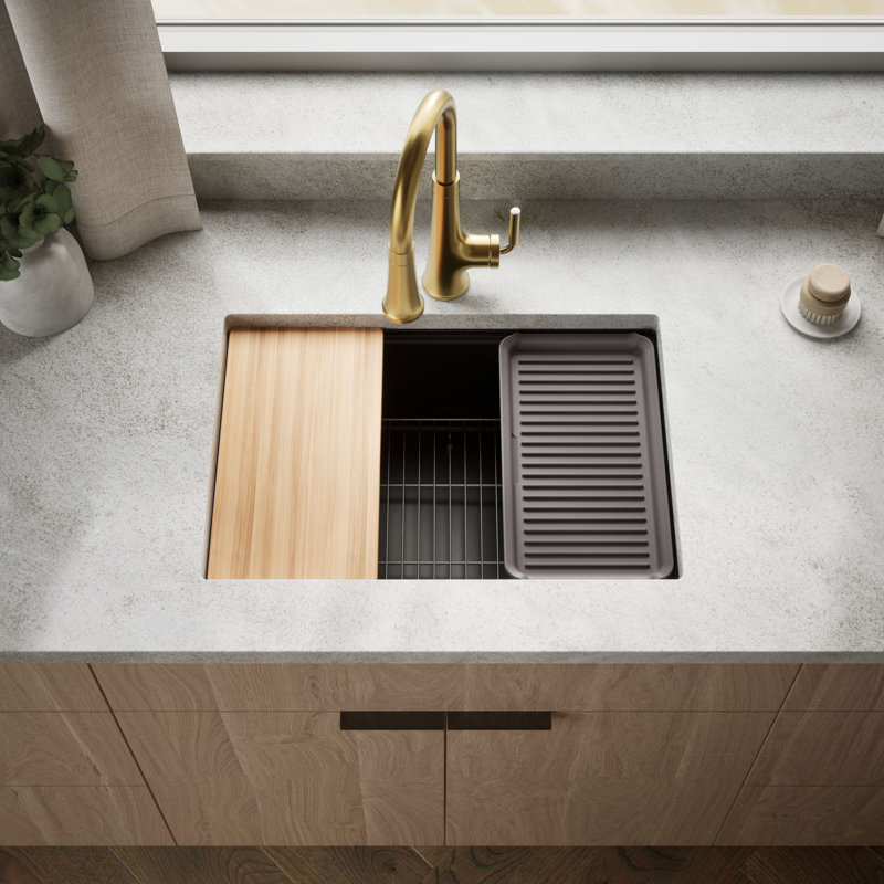 Billings Undermount Single-Bowl Workstation Kitchen Sink, Matte Black