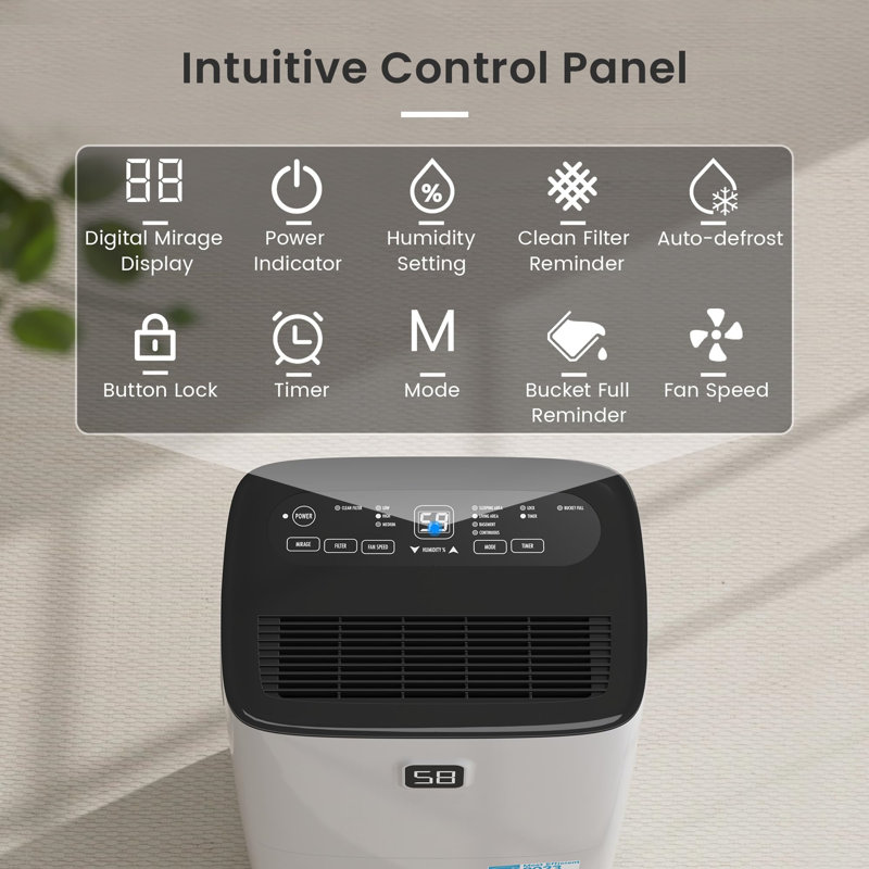 Dehumidifier For Home, Basement And Large Room Up To 5000 Sq. Ft., With Drain Hose, Timer, Intelligent Humidity Control And Large Water Tank