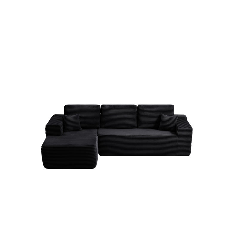 104" Cloud Sectional Sofa With L-Shape Chaise And Side Pockets, Left Hand Facing, Black Fabric