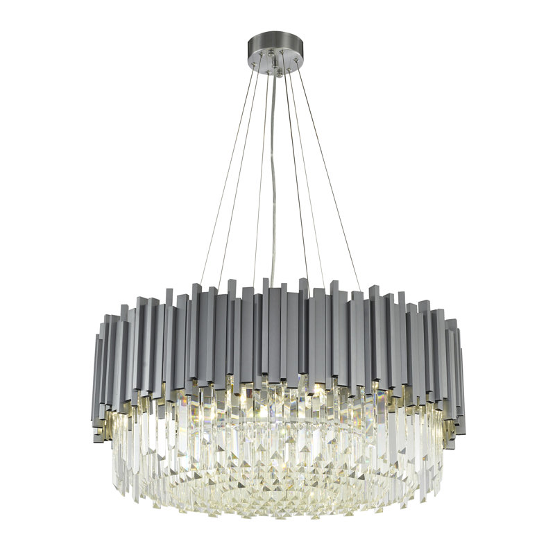 Lustre rond en cristal de chrome transitionnel 12 lumières, Argent argent, H 11,8 po x l 28 po x P 28 po