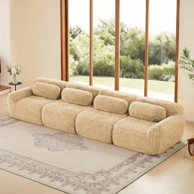 Tissu moelleux doux et moelleux de 149 po, canapé désossé, conception ergonomique en éponge haute densité 32D, emballage sous vide à compression complète, raccordement à boucle libre pour la chambre à coucher, cinéma maison, kaki clair