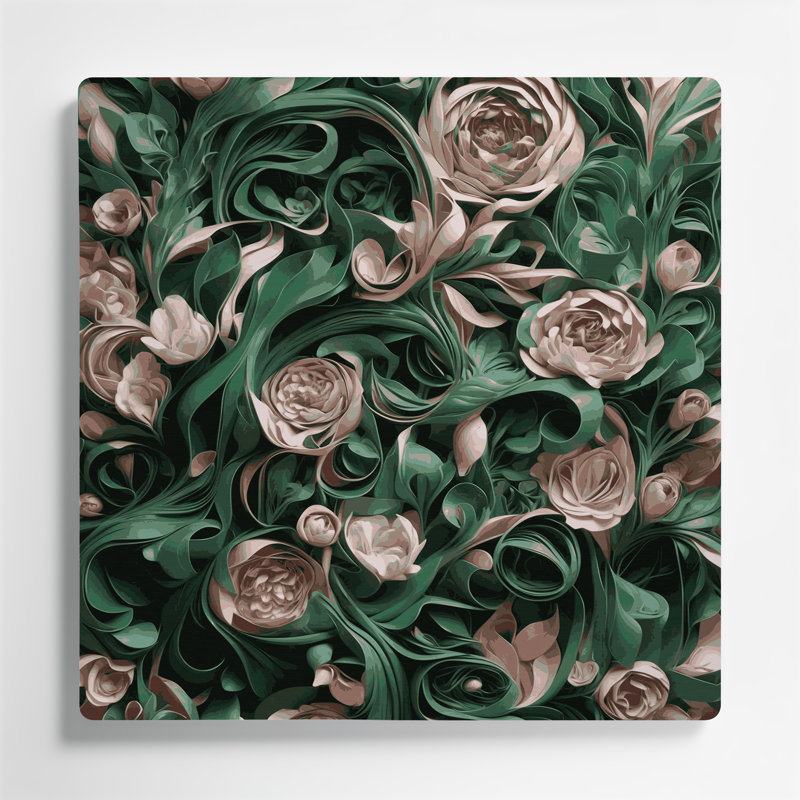 Abstract Florals 83 Green Metal Wall Art, 16" H x 16" W