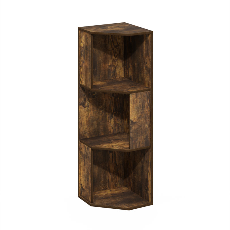 Sharee 3-Tier Freestanding Corner Shelf Bookcase, Bookshelf,, Amber Pine