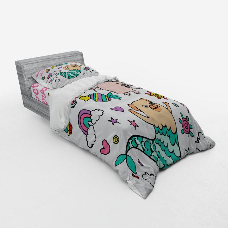 Ensemble de housse de couette à chat licorne, Housse de couette simple + 6 pièces supplémentai