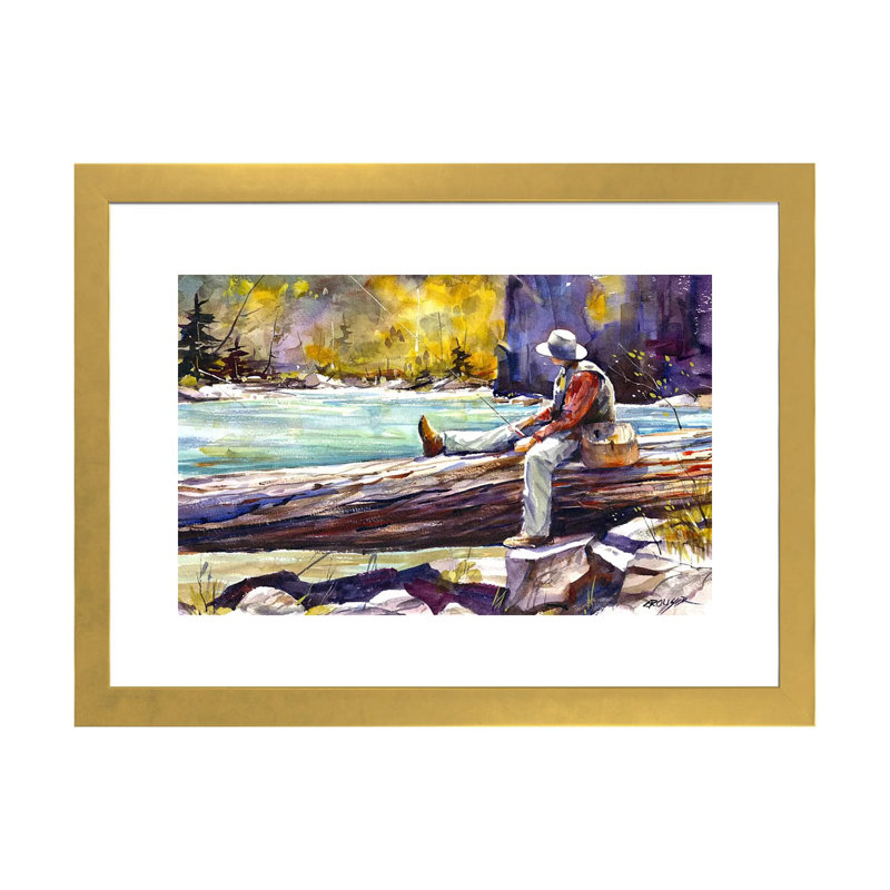 Fishing Time by Dean Crouser - Single Picture Frame Painting, 16" H x 24" W x 1" D, Gold Paper