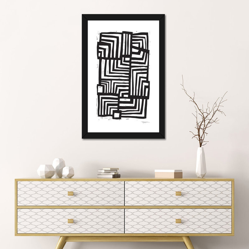 Déplacement de lignes - Impression d'art graphique, H 24 po x l 16 po x P 1 po, Papier encadré noir, Blanc