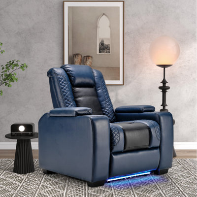 39" Adjustable Headrest Power Recliner Man Cave Home Theater Chair With Cup Holders USB LED by Winston Porter