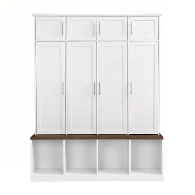 Hall Tree with 4 Hanging Hooks, Wood Grain Bench with Multiple Storage Space