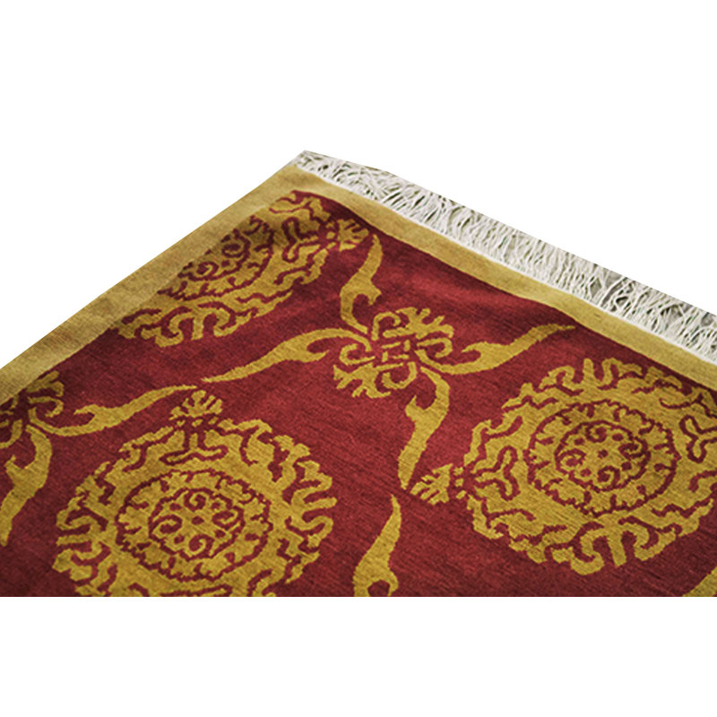 Hand-Knotted High-Quality Red and Yellow Area Rug