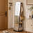 360° Rotating Full Length Mirror, Freestanding Solid Wood Mirror with Clothes Rack & Shelves