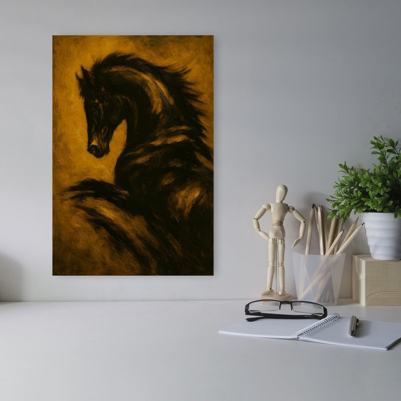Dramatic Black Horse, 18" H x 12" W