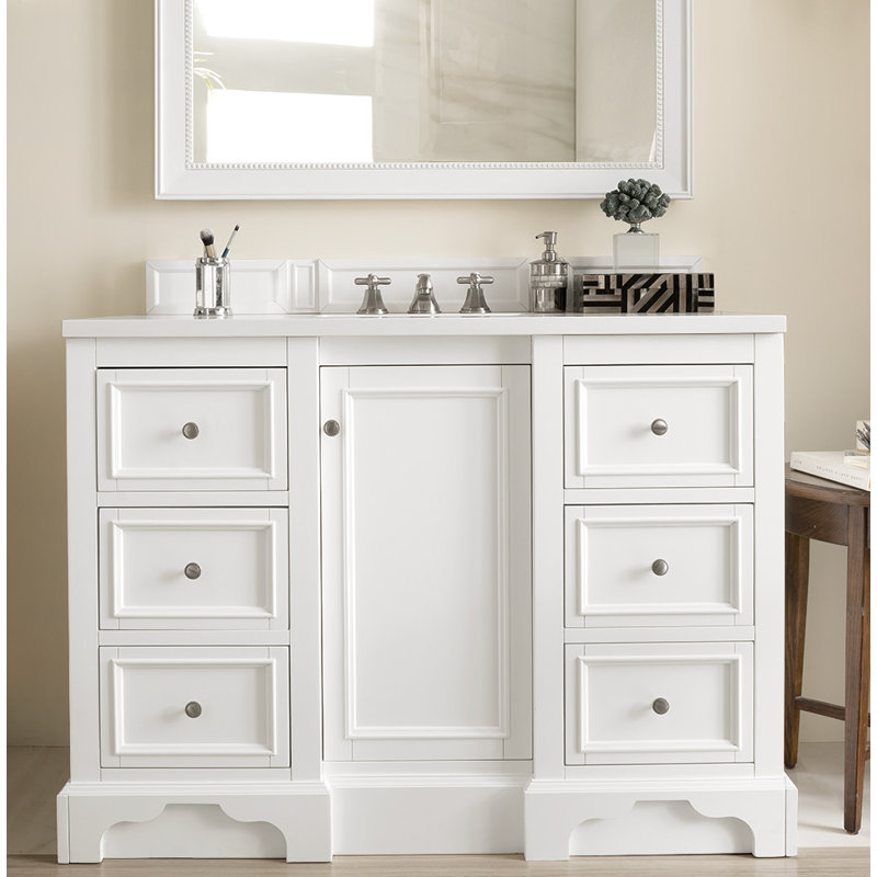 De Soto 48'' W Single Vanity, Bright White, Cala Blue Quartz, 8" Widespread