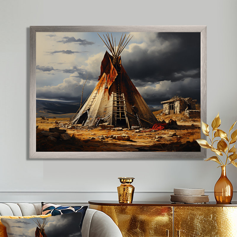 Tente amérindienne embrassant la tradition - Art mural amérindien, 16" H x 32" W, Silver Picture Framed