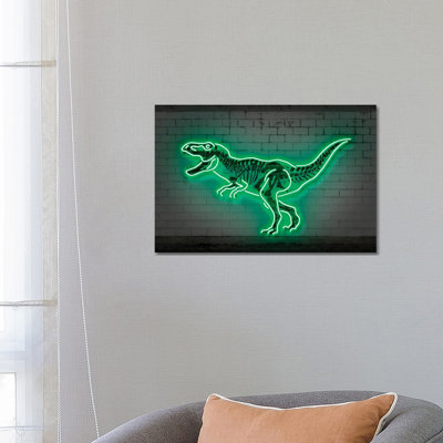 T-Rex Neon 1 Piece Wrapped Canvas Painting