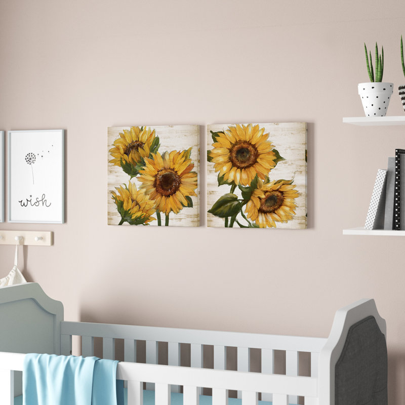 Tournesol d'été I - ensemble de 2 peintures, H 24 po x l 48 po, Toile tendue, Sans cadre