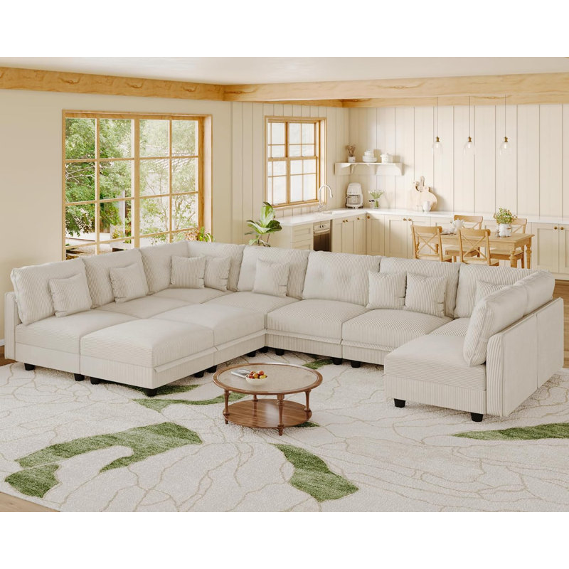 Canapé modulaire convertible en velours côtelé Degennaro, Velours côtelé beige