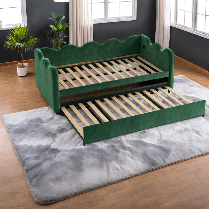 Canapés multifonctionnels, méridienne extensible moderne en tissu et métal pour petits espaces, Vert 2