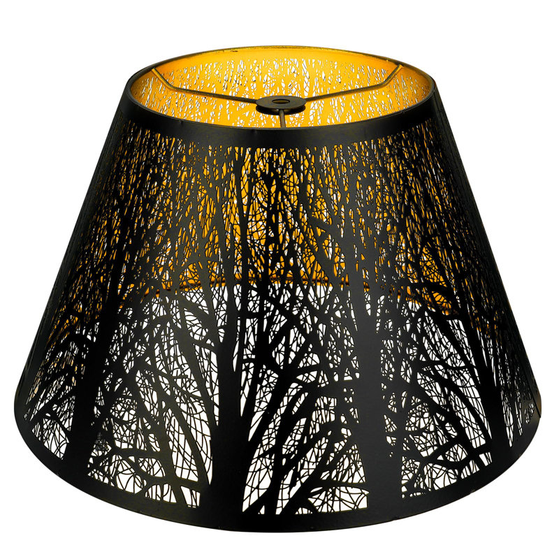 Medium Black Metal Lampshade with Tree Pattern and Golden Interior