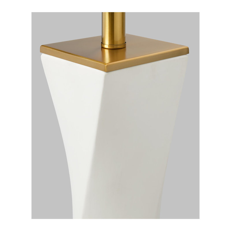 Ceramic Table Lamp, White Leather