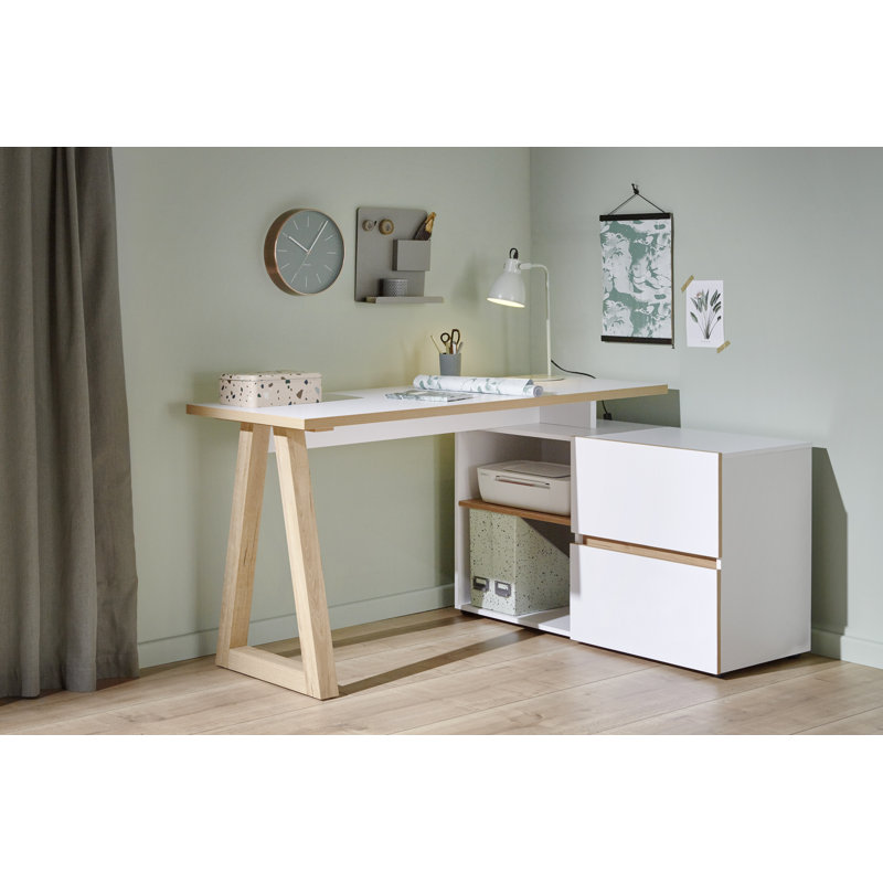 Belfield C 140 L Shaped Writing Desk, White/Oak