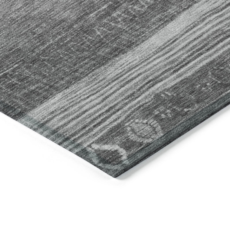 Tapis intérieur / extérieur gris lavable à la machine Xhevrie, Rectangle 9 pi x 12 pi