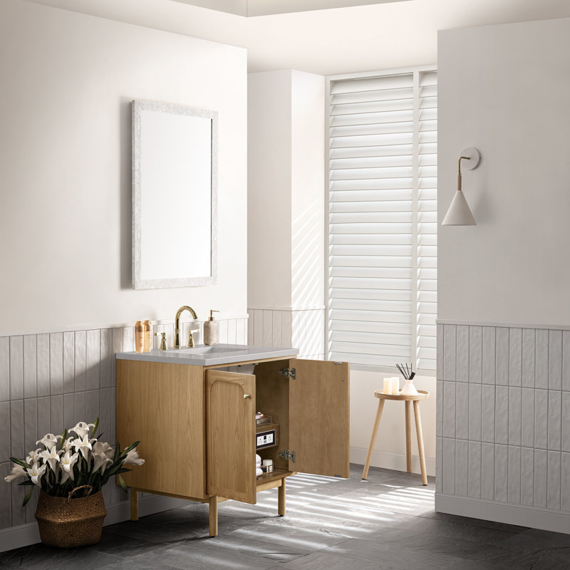Laurent 30'' W Single Vanity, White Zeus, 8" Widespread, Light Natural Oak