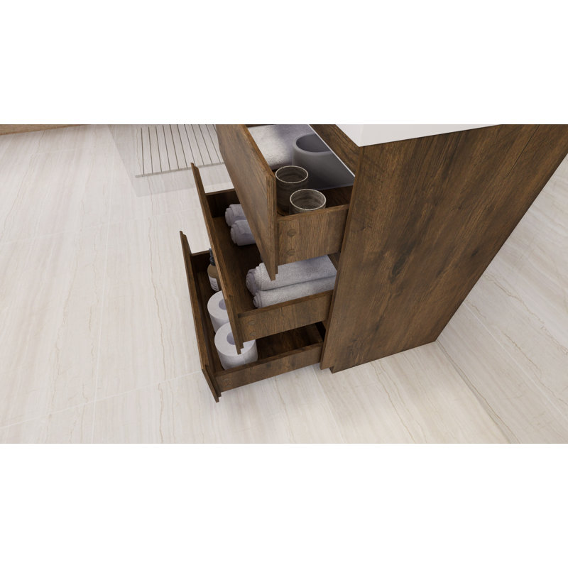 Meuble-lavabo autoportant Rheana 24 po avec évier en acrylique renforcé, Bois de rose