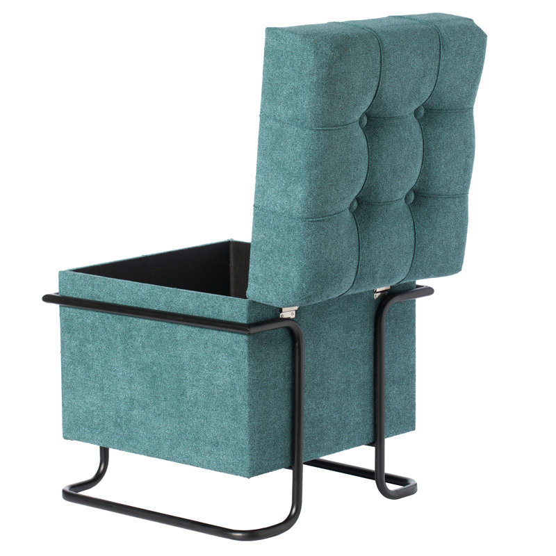 Millie Upholstered Ottoman, Blue Polyester Blend