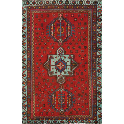 Tapis traditionnel rouge à motif géométrique 4 x 5