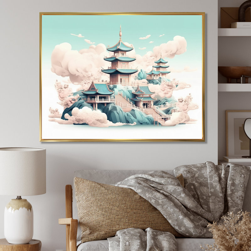 Illustration d'une montagne asiatique et d'un lac II, reproduction sur toile, H 30 po x l 40 po x P 1,5 po