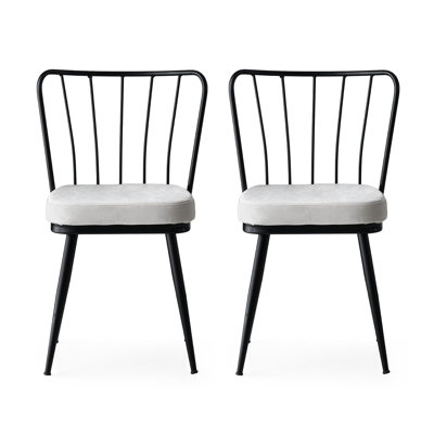 Modern Industrial Chair Set (2 Pieces), Black Velvet Fabric & Metal Frame, 16.9 x 32.3 x 16.5 inches | 100% Metal Back, 50.0 cm Seat Height, 385 lbs Bearing Capacity | Stylish for Dining, Office & Living Spaces