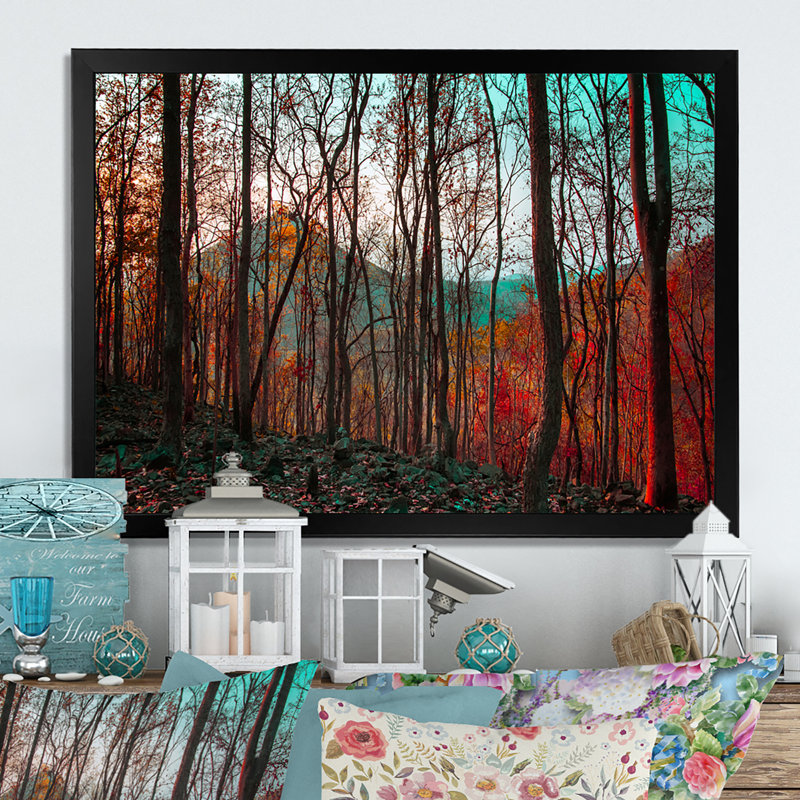 «Beautiful Bright Path To Autumn Forest», reproduction sur toile, Cadre d'angle fermé noir, H 12 po x l 20 po x P 1 po