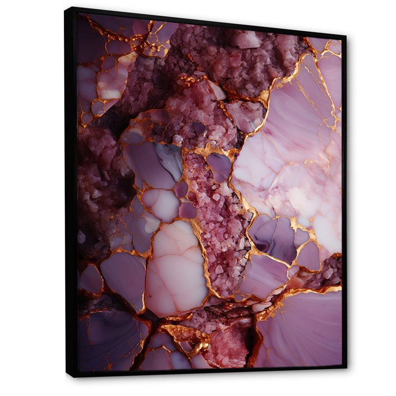 Pink And Gold Marble Agate River I, Black Floater Framed, 32" H x 24" W