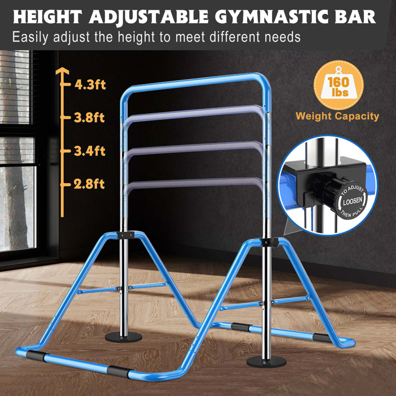 Barres de gymnastique extensibles, barres horizontales de gymnastique à hauteur réglable, bleu, Bleu