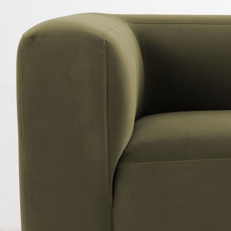 Canapé modulaire moderne en L avec table basse ronde, velours performance, assise profonde, 101 po Modern, Vert olive