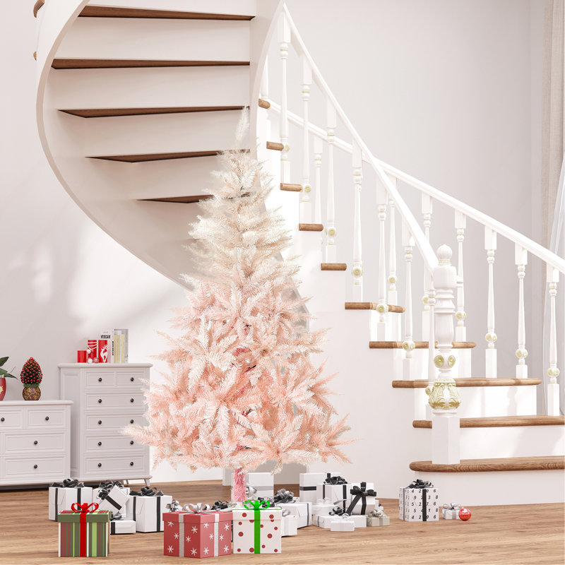Arbre de Noël artificiel épinette non éclairé 7 pi avec branches réalistes et 1000 pointes, rose, 6.9'