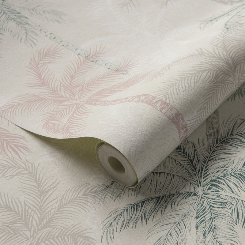 Jane x Clarke and Clarke Palmyra 10.05m x 52cm Metallic Wallpaper Roll, Mineral/Blush