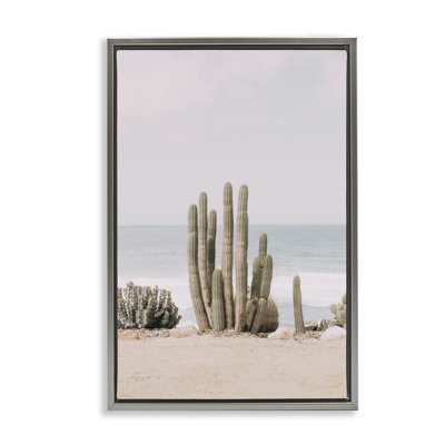 Cactus on Beach Shore Framed Floater Canvas by Sisi and Seb