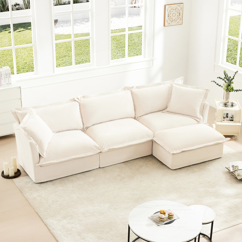 Luxueux canapé de bureau en chenille, canapé modulaire à assise profonde confortable, housse crème élégante