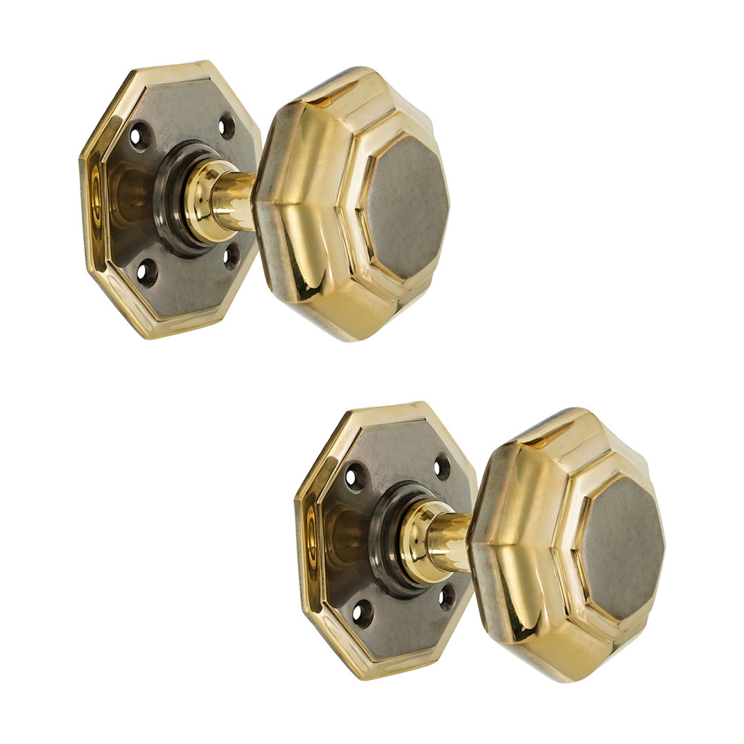 Spira Brass Octagonal Mortice Door Knob Aged Brass 2 Pack - Image 4