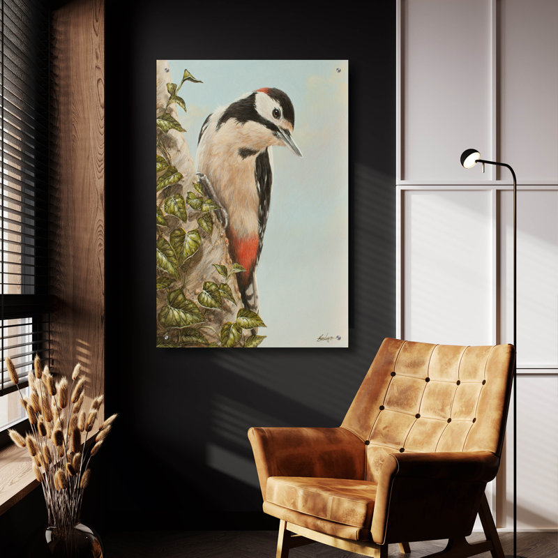 «WoodPecker and Ivy» par John Silver, verre acrylique Wal Art, H 36 po x l 24 po x P 0,2 po