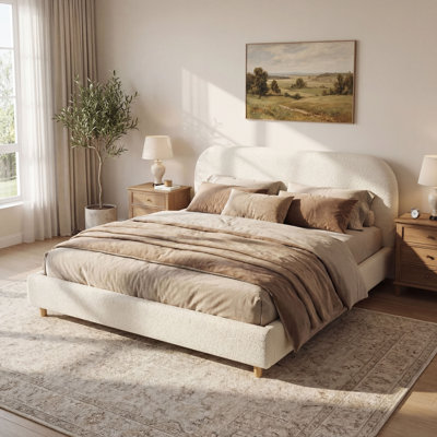 Lit plateforme tapissier avec lattes de bois Issabell