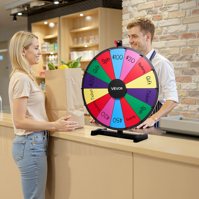 Roue de 24 pouces, roue de 14 fentes avec support, roulette de table Win Fortune avec effacement à sec et 2 marqueurs, 6 couleurs, assemblage facile, pour les événements de carnaval de fête