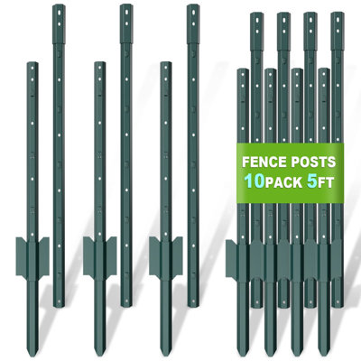 Metal Fence Post, 10 Pack Heavy Duty Garden Fence Posts T Post, Sectional No Dig U-Post for Garden, Yard, Patio Fencing